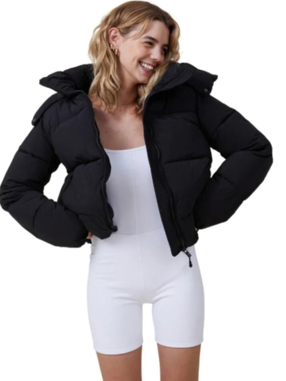 Cotton On Mother Puffer Cropped Black Jacket